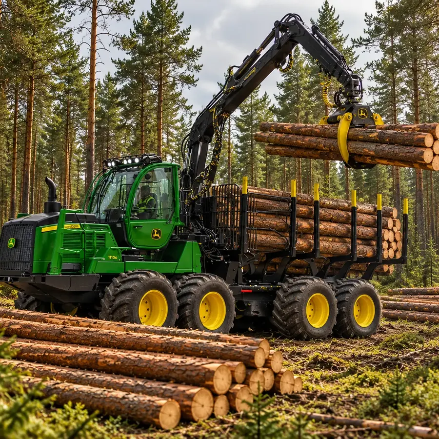 Mežizstrādes tehnika un sagatavoti baļķi mežā